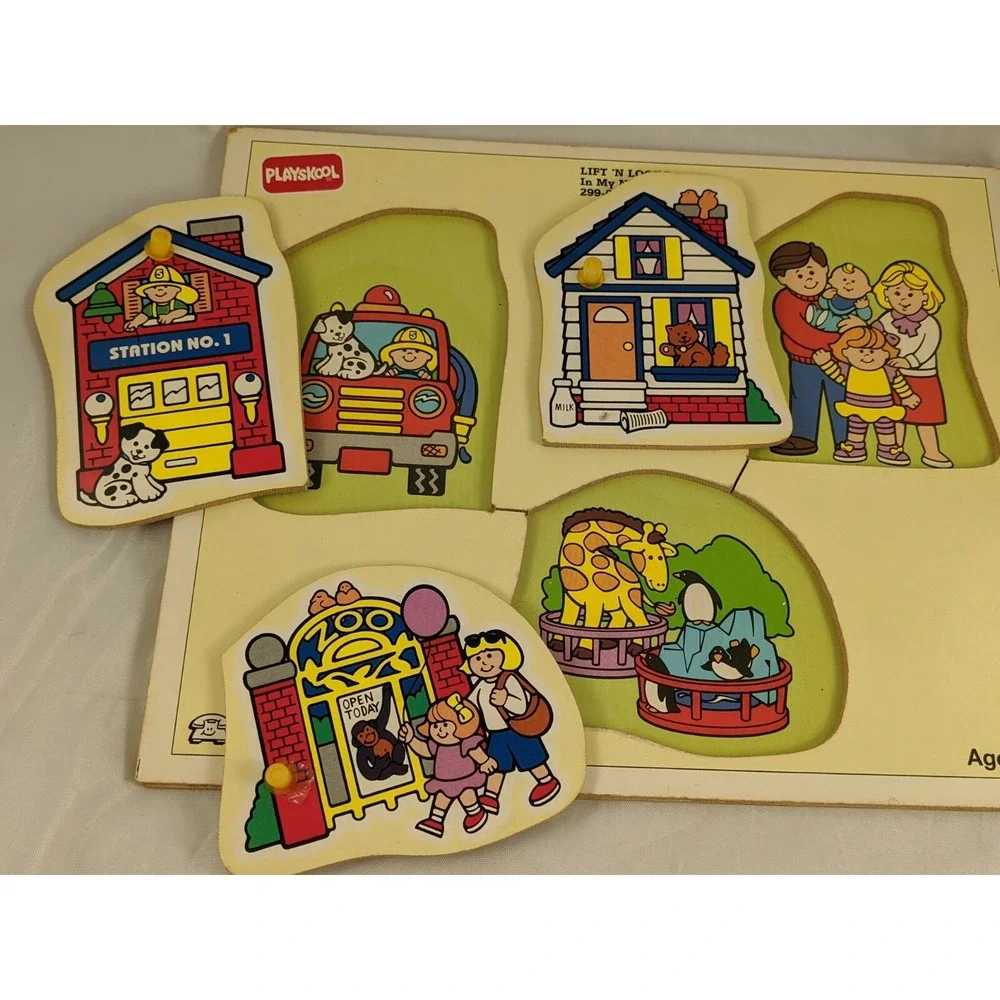 Playskool Lift n Look In My Neighborhood‎ Puzzle 3 Pc 1992